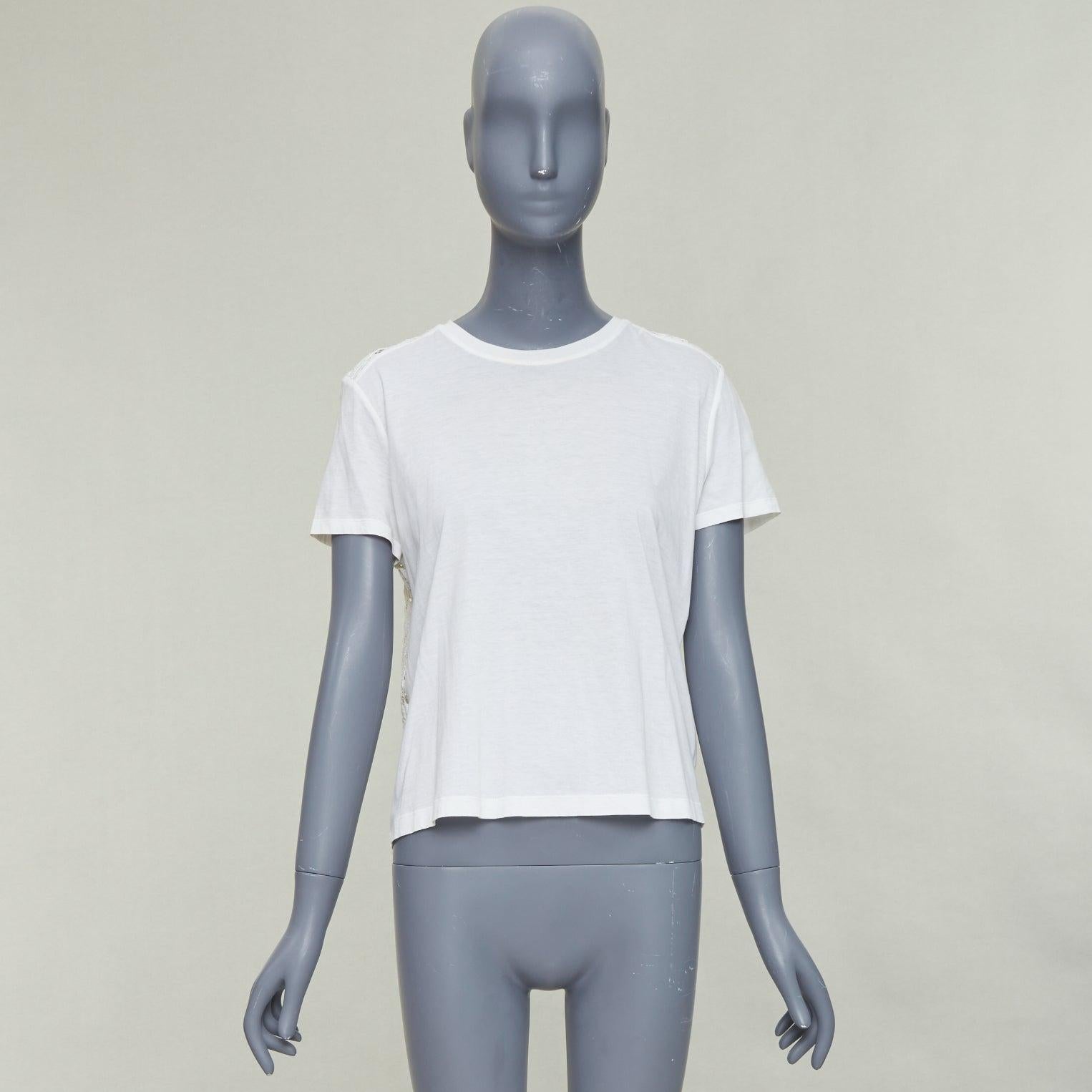 VALENTINO camiseta escotada de algodón crema con intrincados encajes en la espalda S en venta 5