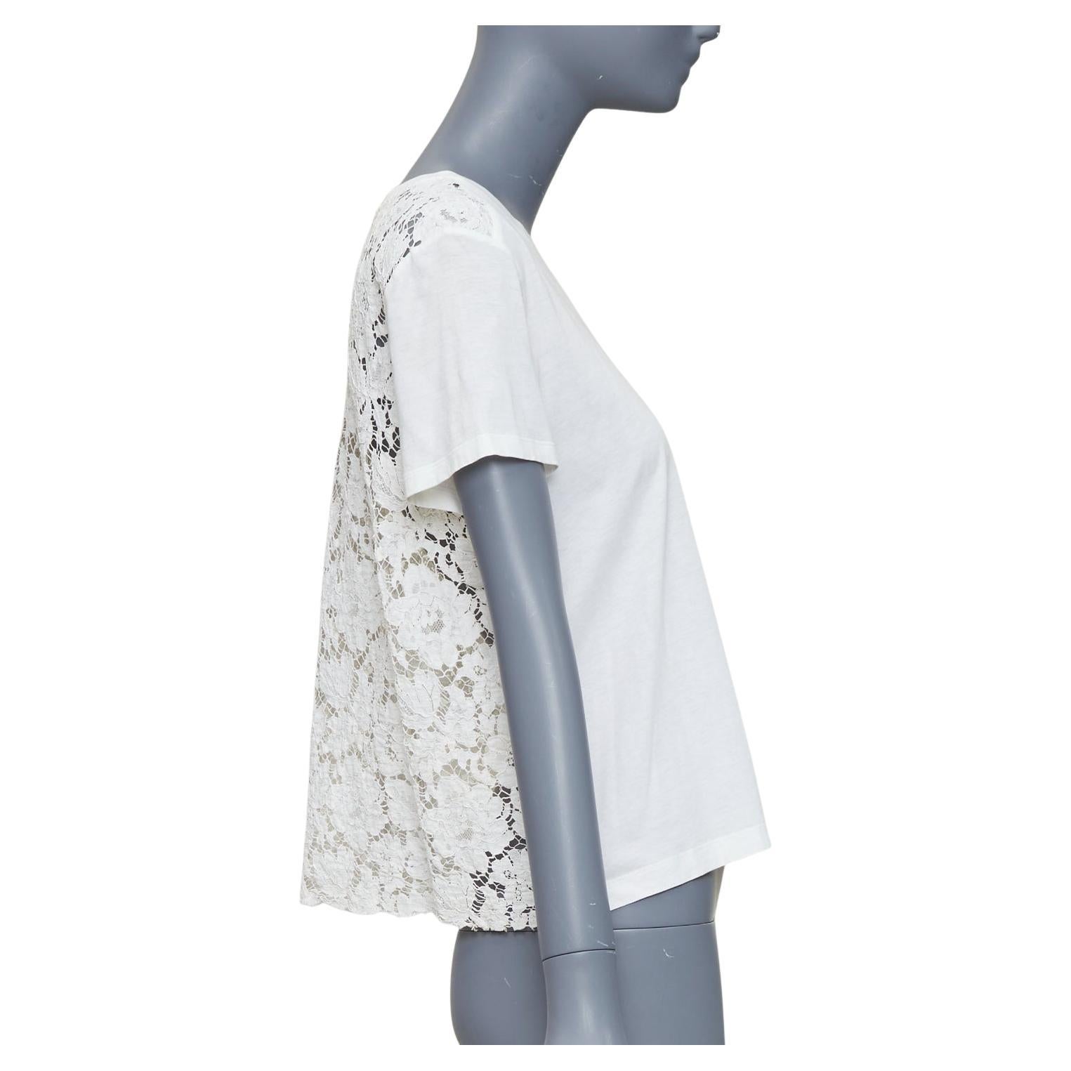 VALENTINO camiseta escotada de algodón crema con intrincados encajes en la espalda S en venta