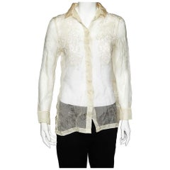 Valentino Cream Embroidered Silk Sheer Shirt M