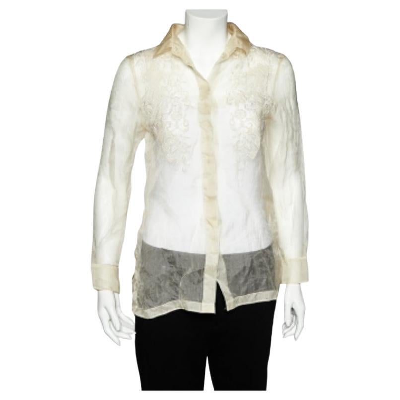 Valentino Camicia in seta ricamata color crema M. I.