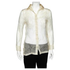 Valentino Cream Embroidered Silk Sheer Shirt M