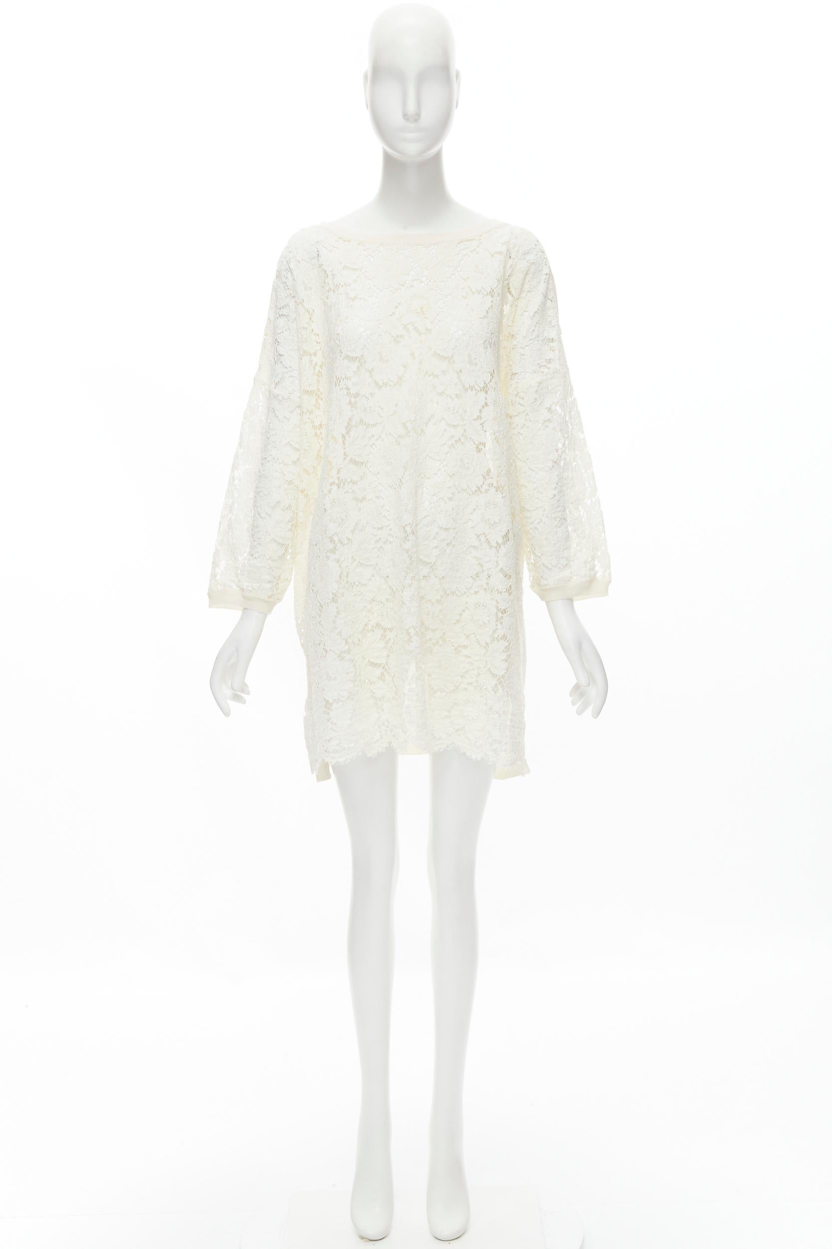VALENTINO cream floral lace front wool silk cashmere knit back casual dress  6