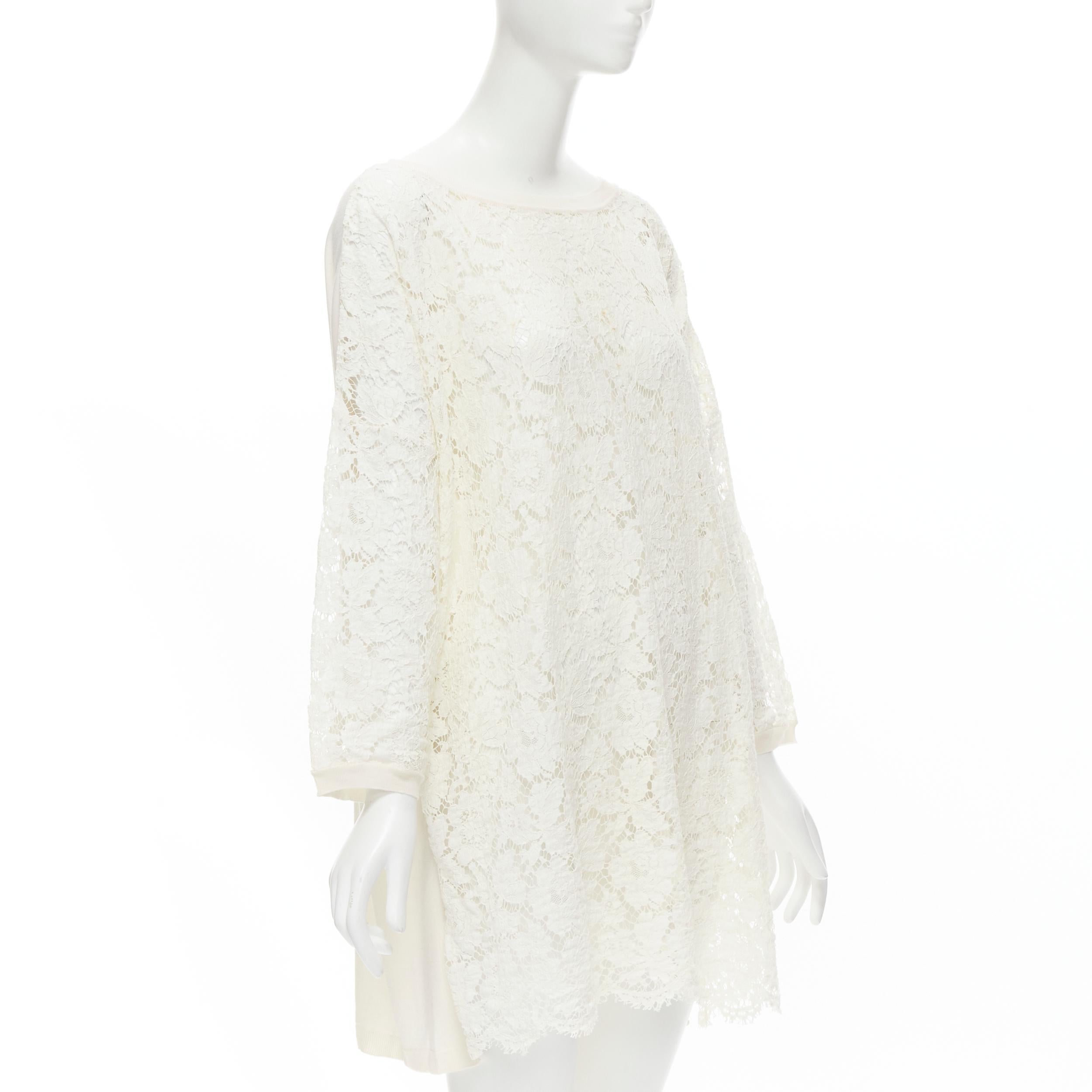 Beige VALENTINO cream floral lace front wool silk cashmere knit back casual dress 
