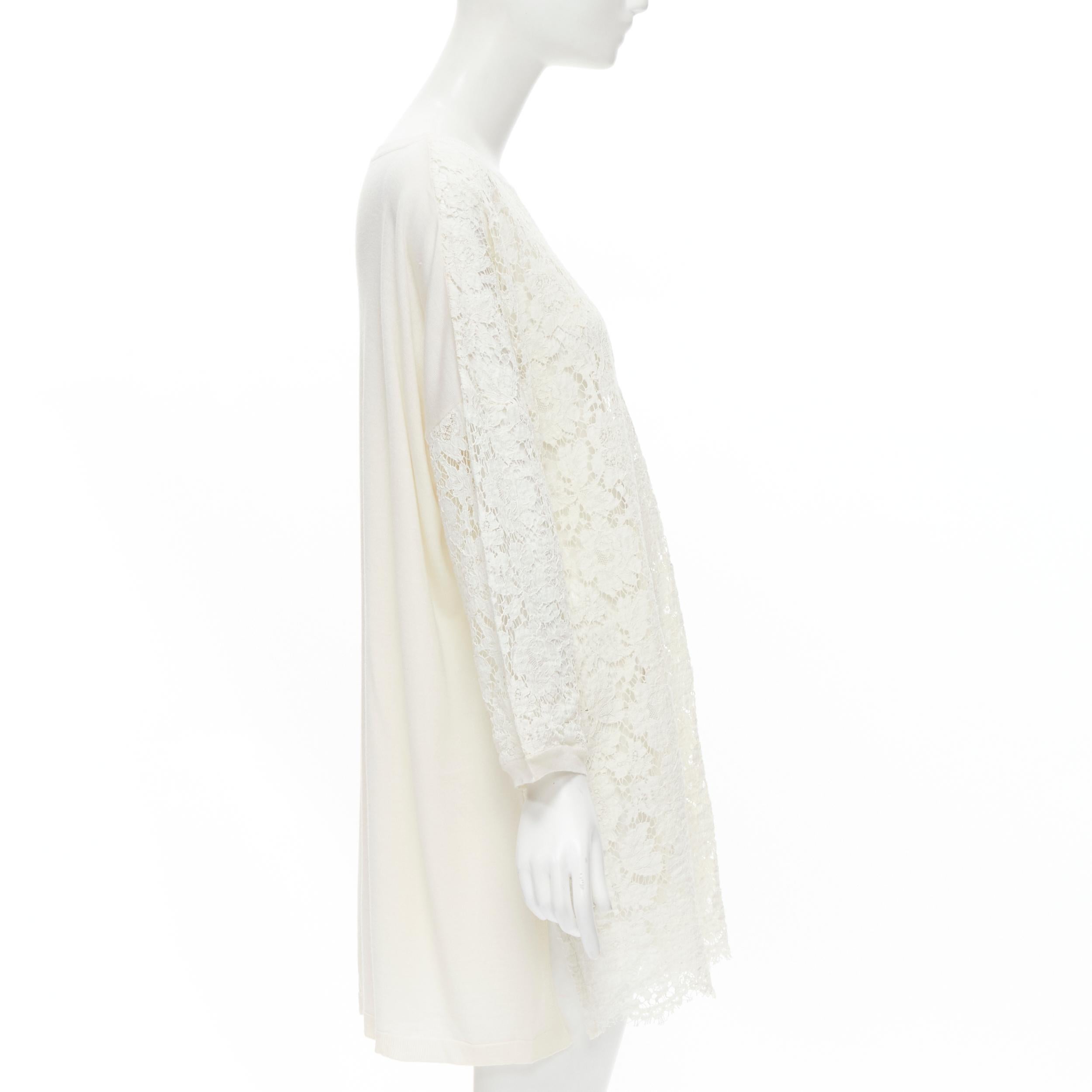 Women's VALENTINO cream floral lace front wool silk cashmere knit back casual dress 