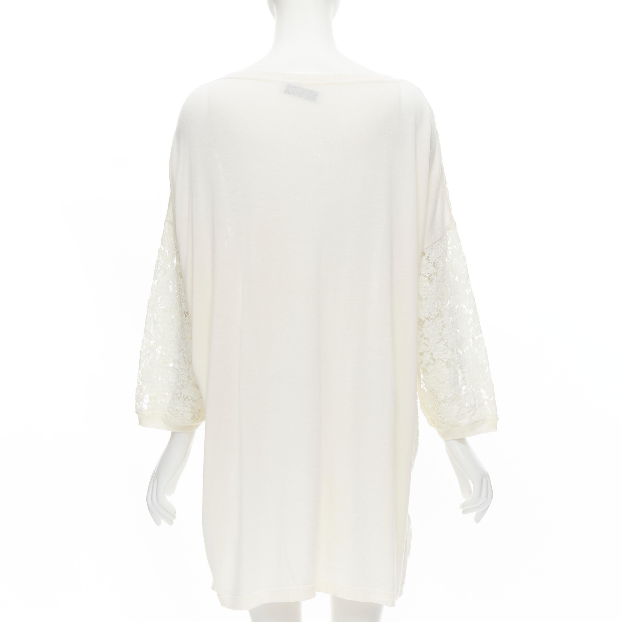 VALENTINO cream floral lace front wool silk cashmere knit back casual dress  1
