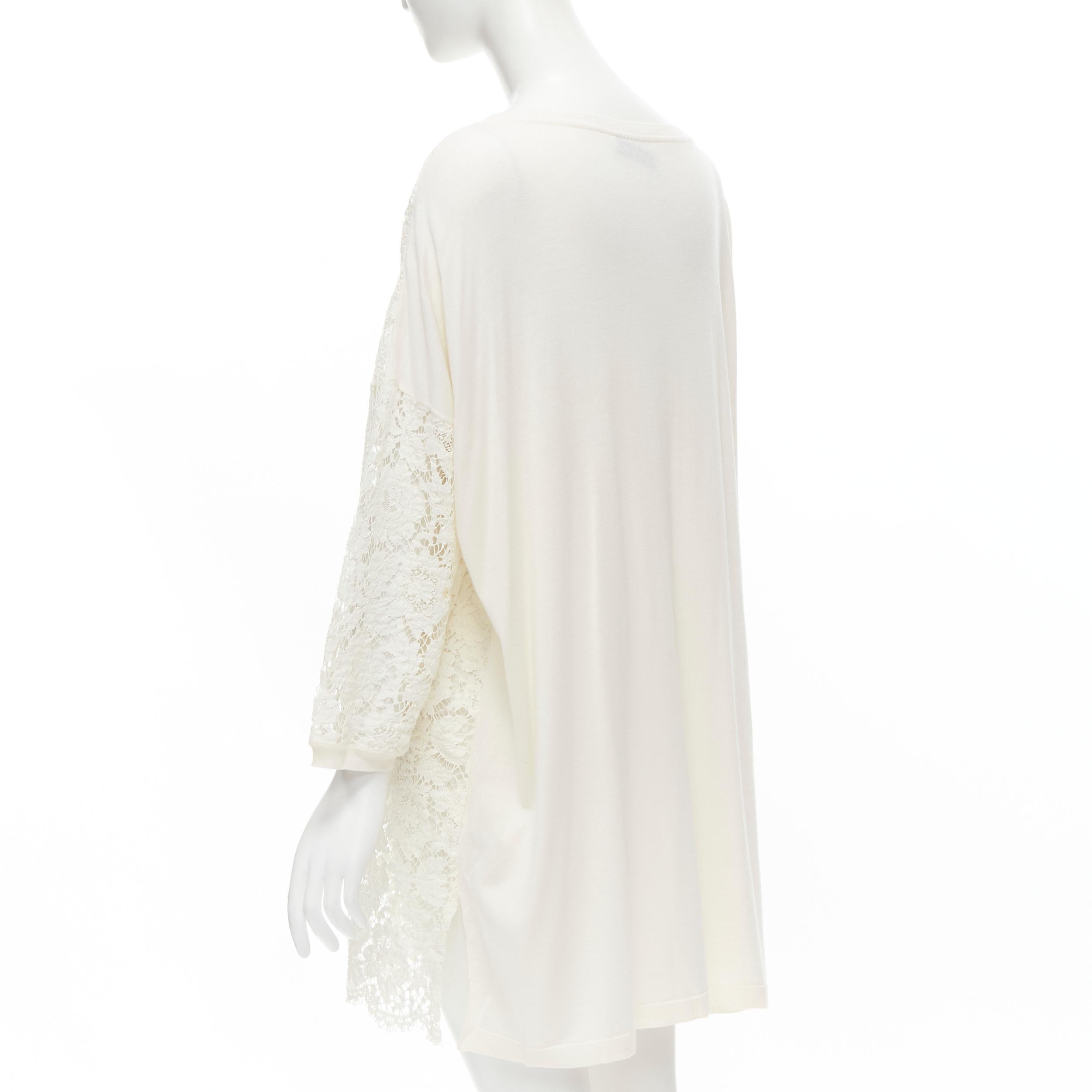 VALENTINO cream floral lace front wool silk cashmere knit back casual dress  2
