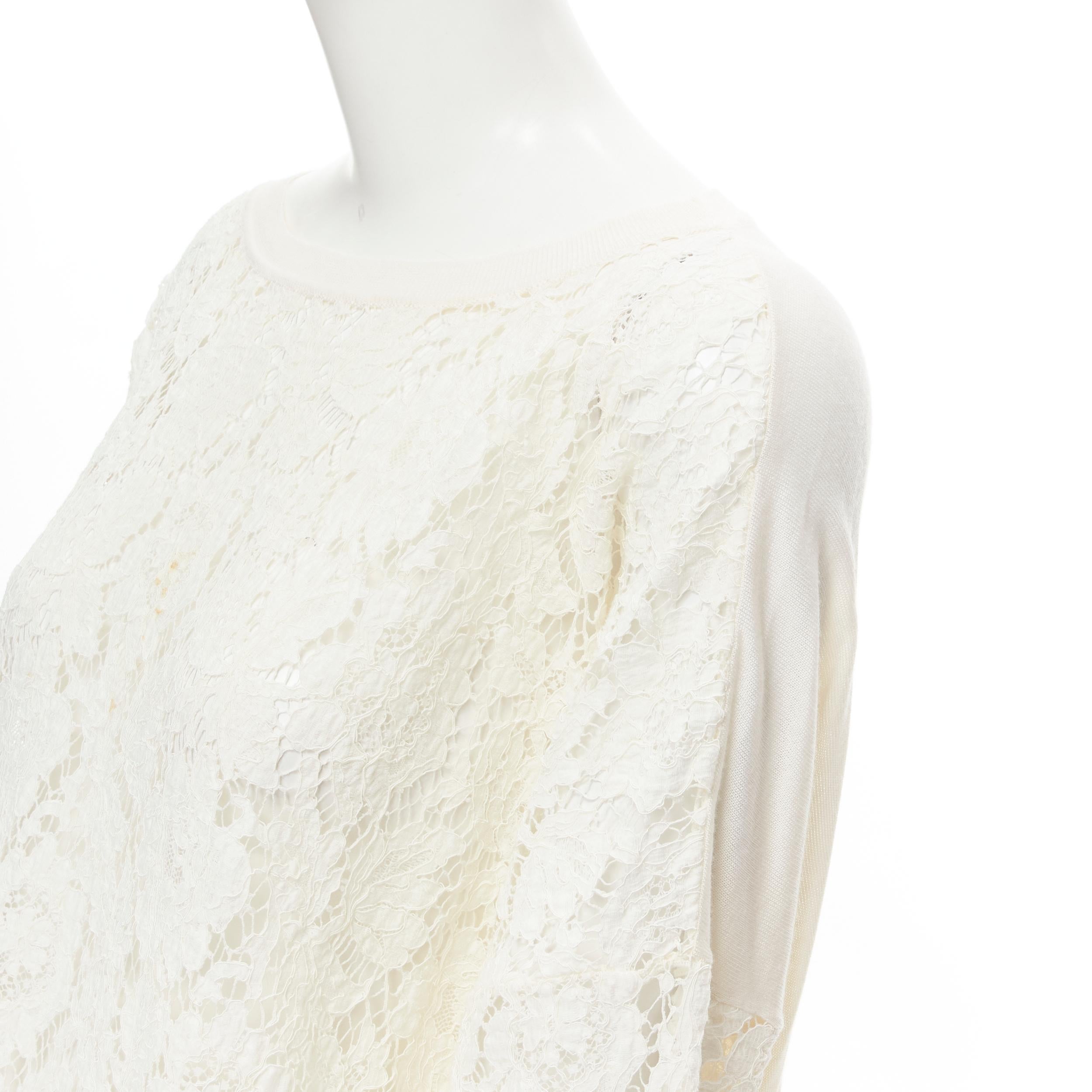 VALENTINO cream floral lace front wool silk cashmere knit back casual dress  3