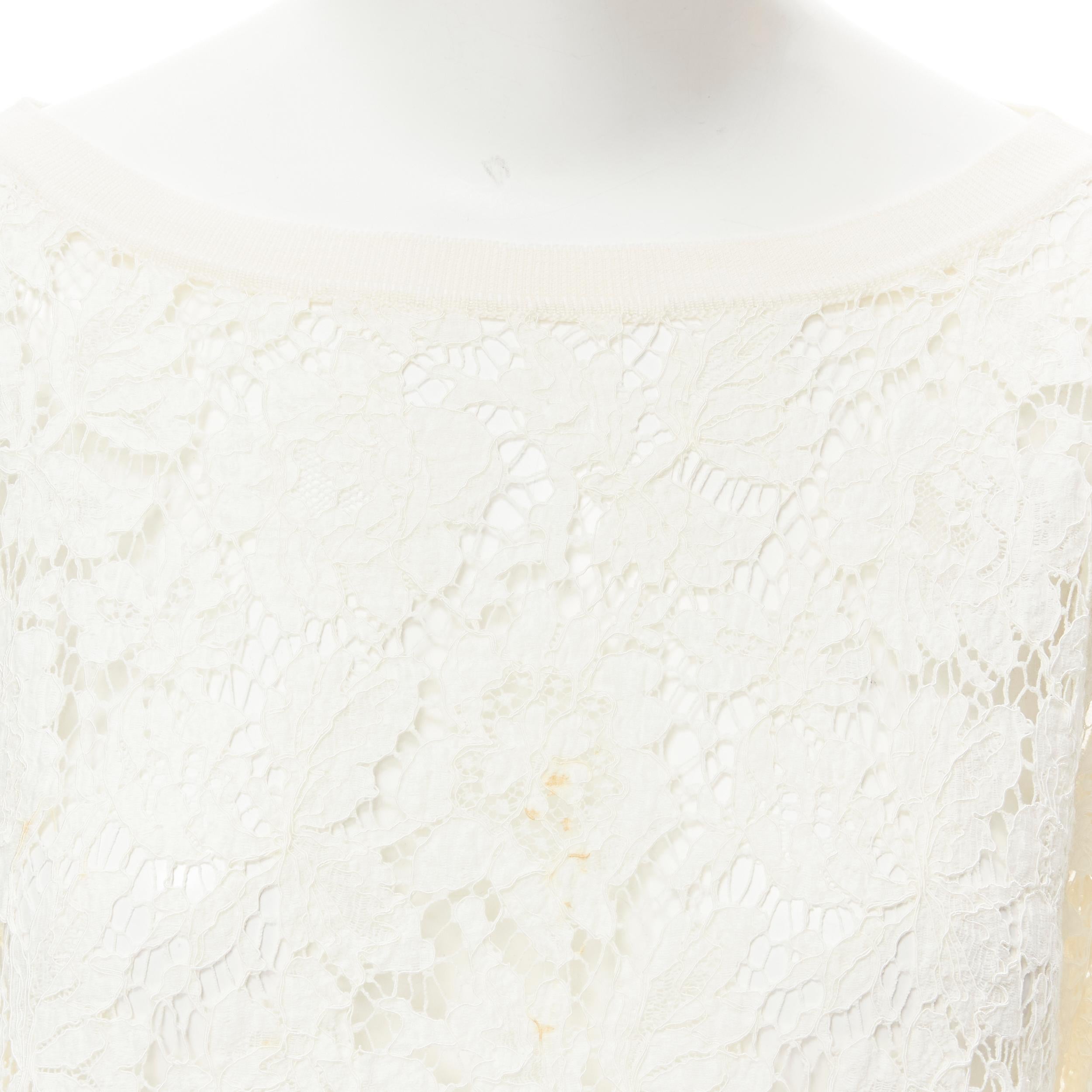 VALENTINO cream floral lace front wool silk cashmere knit back casual dress  4