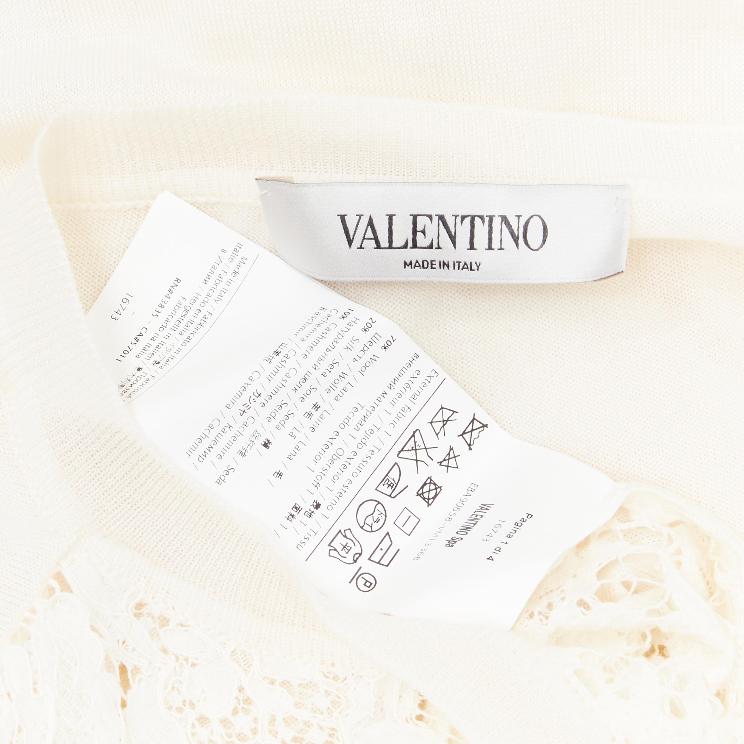 VALENTINO cream floral lace front wool silk cashmere knit back casual dress  5