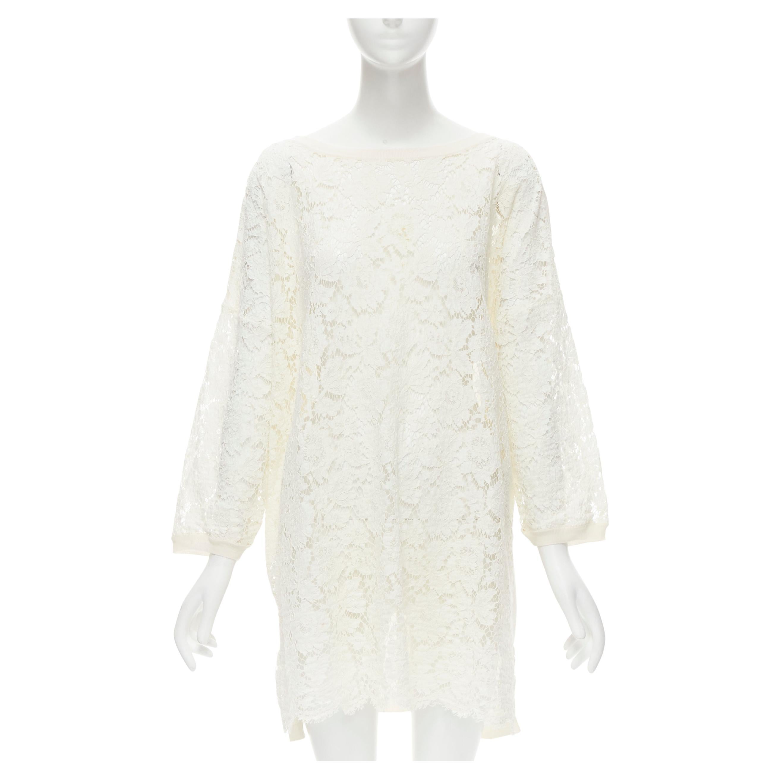 VALENTINO cream floral lace front wool silk cashmere knit back casual dress 
