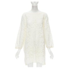 VALENTINO cream floral lace front wool silk cashmere knit back casual dress 