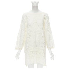 VALENTINO cream floral lace front wool silk cashmere knit back casual dress