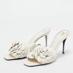 Valentino Cream Leather 03 Rose Edition Atelier Slides Size 40