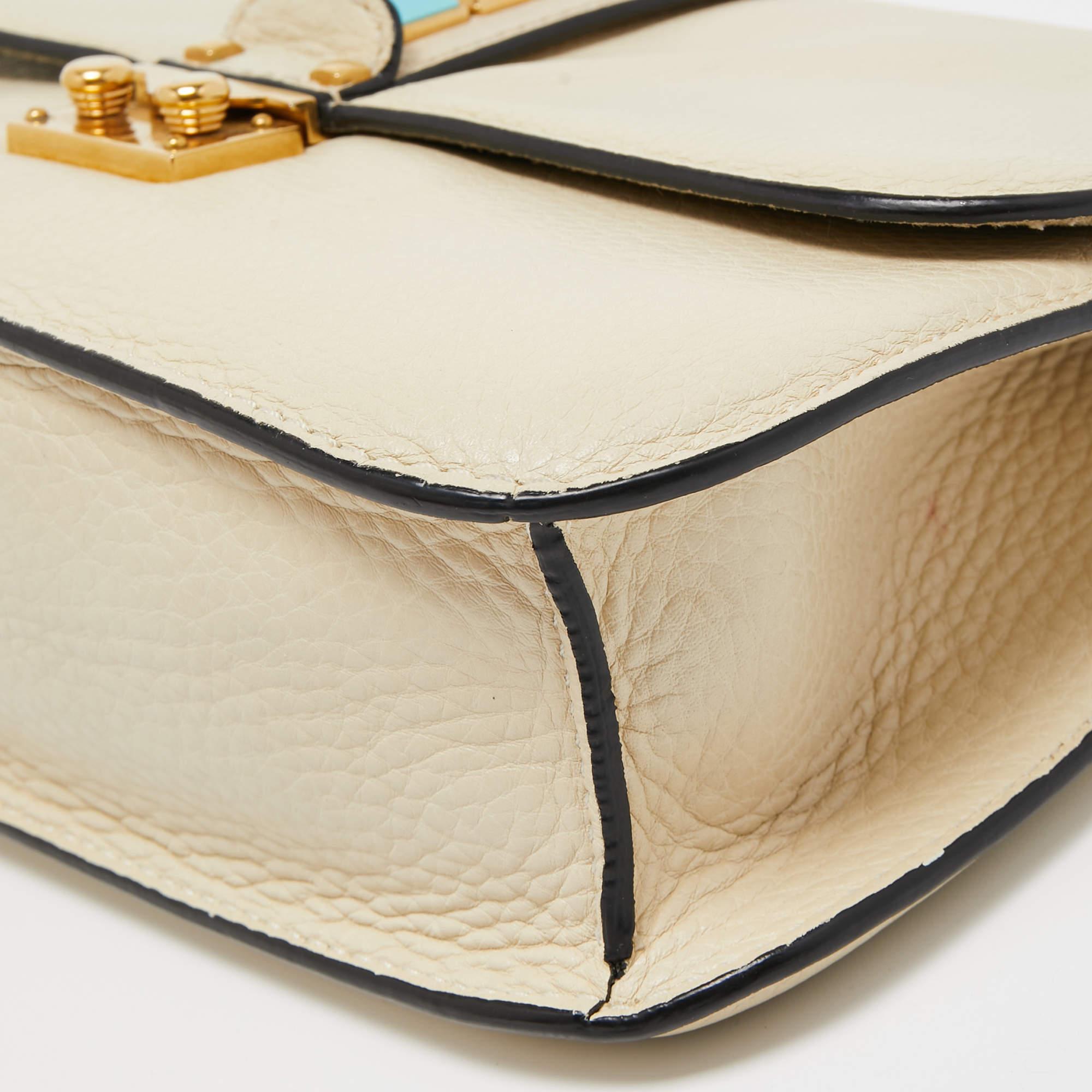 Valentino Cream Leather Medium Rockstud Glam Lock Flap Bag 4