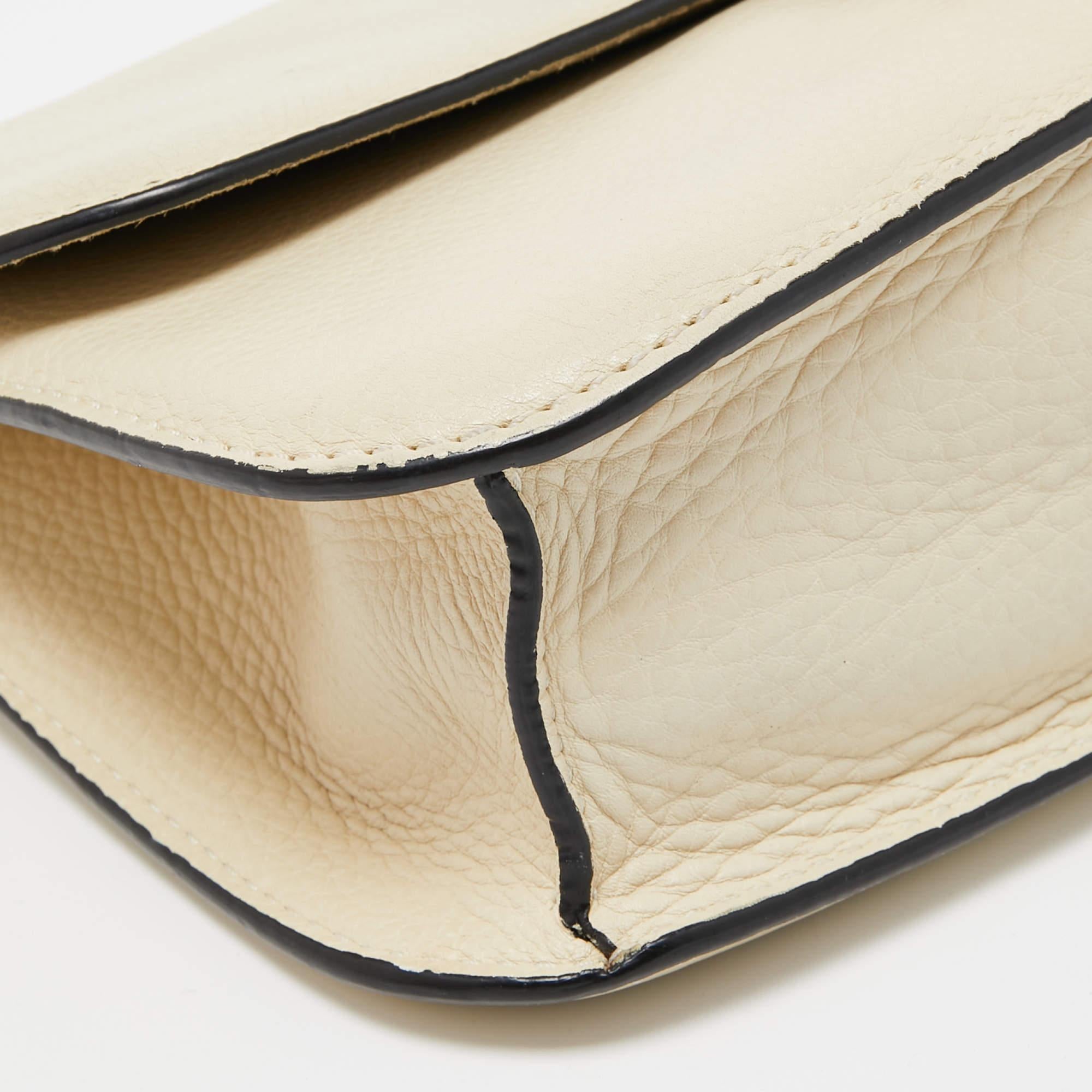 Valentino Cream Leather Medium Rockstud Glam Lock Flap Bag 5