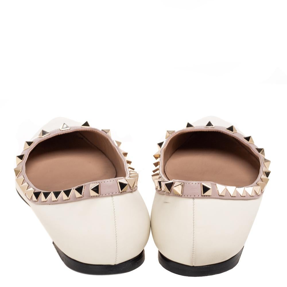 Valentino Cream Leather Rockstud Ballet Flats Size 38 2