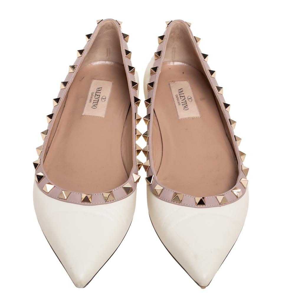 Valentino Cream Leather Rockstud Ballet Flats Size 38 4