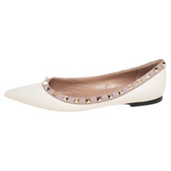 Valentino Cream Leather Rockstud Ballet Flats Size 38