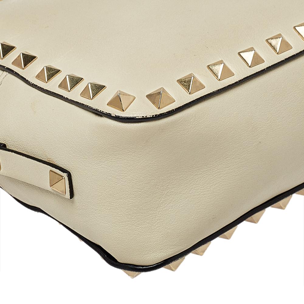 Beige Valentino Cream Leather Rockstud Camera Crossbody Bag