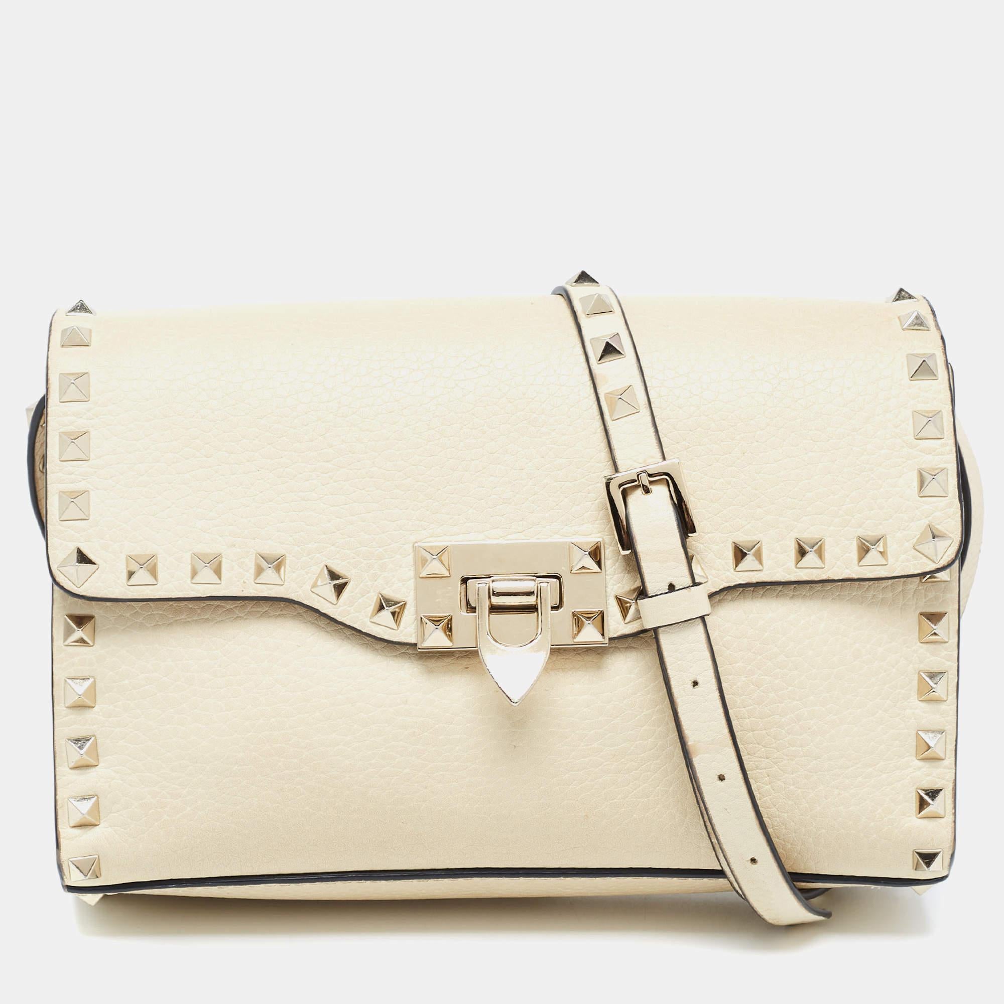 Valentino Cream Leather Rockstud Crossbody Bag 13