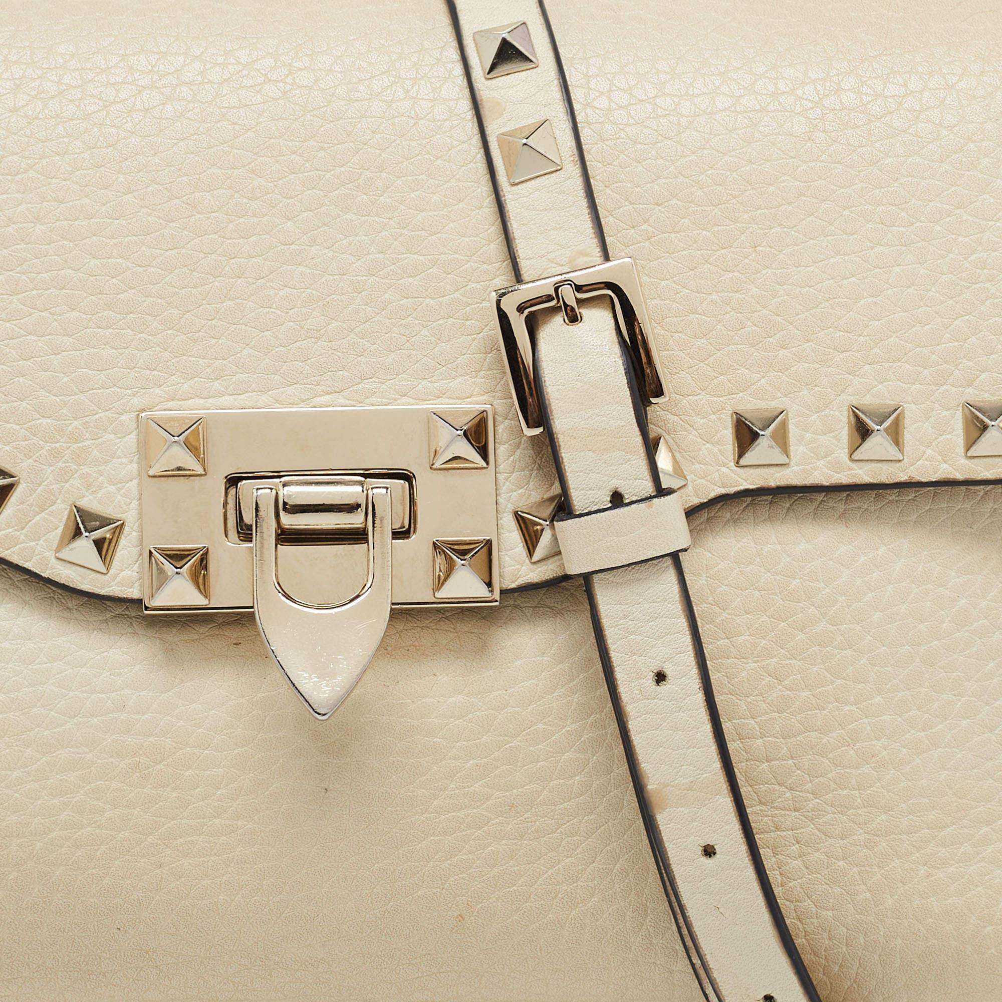 Valentino Cream Leather Rockstud Crossbody Bag 14