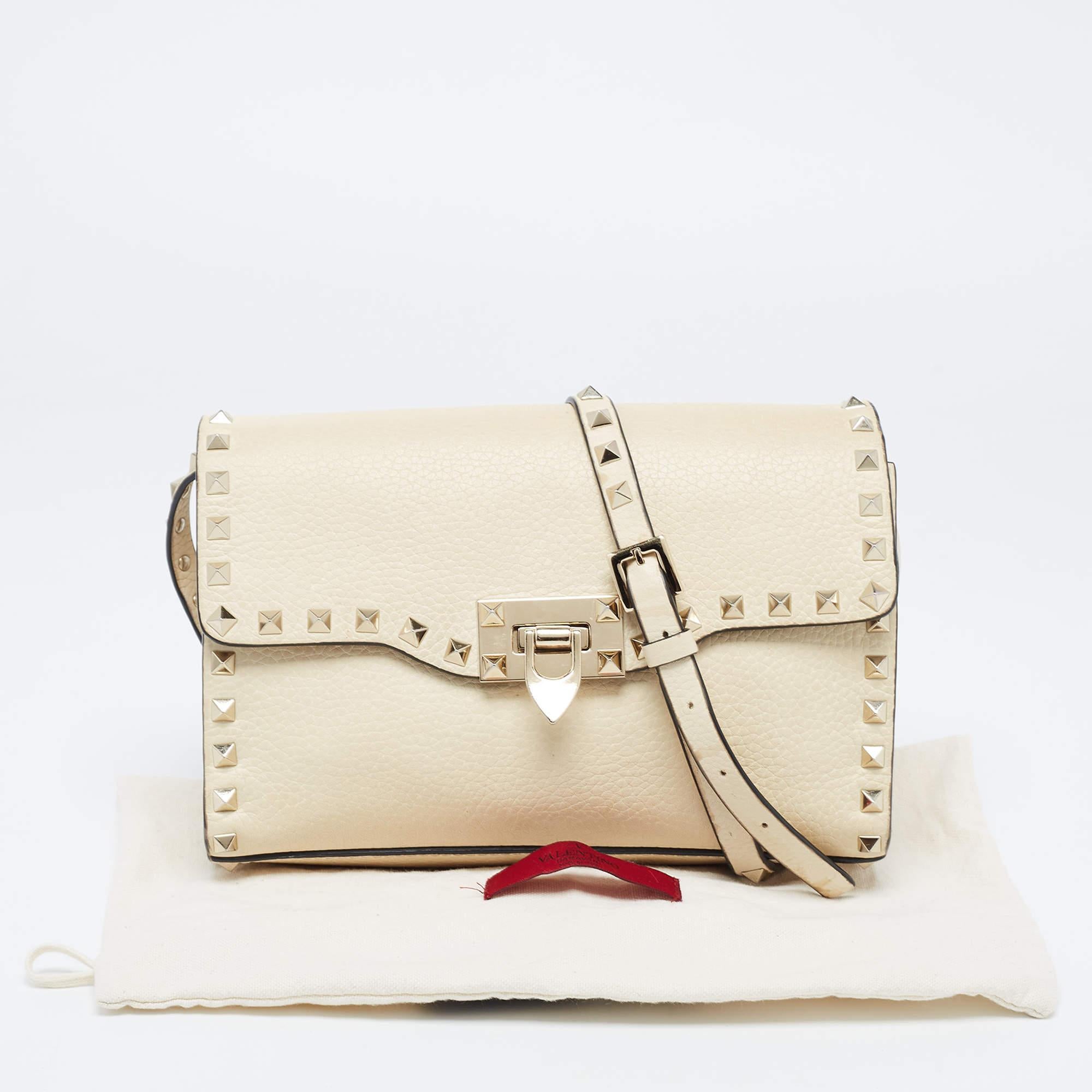 Valentino Cream Leather Rockstud Crossbody Bag 15
