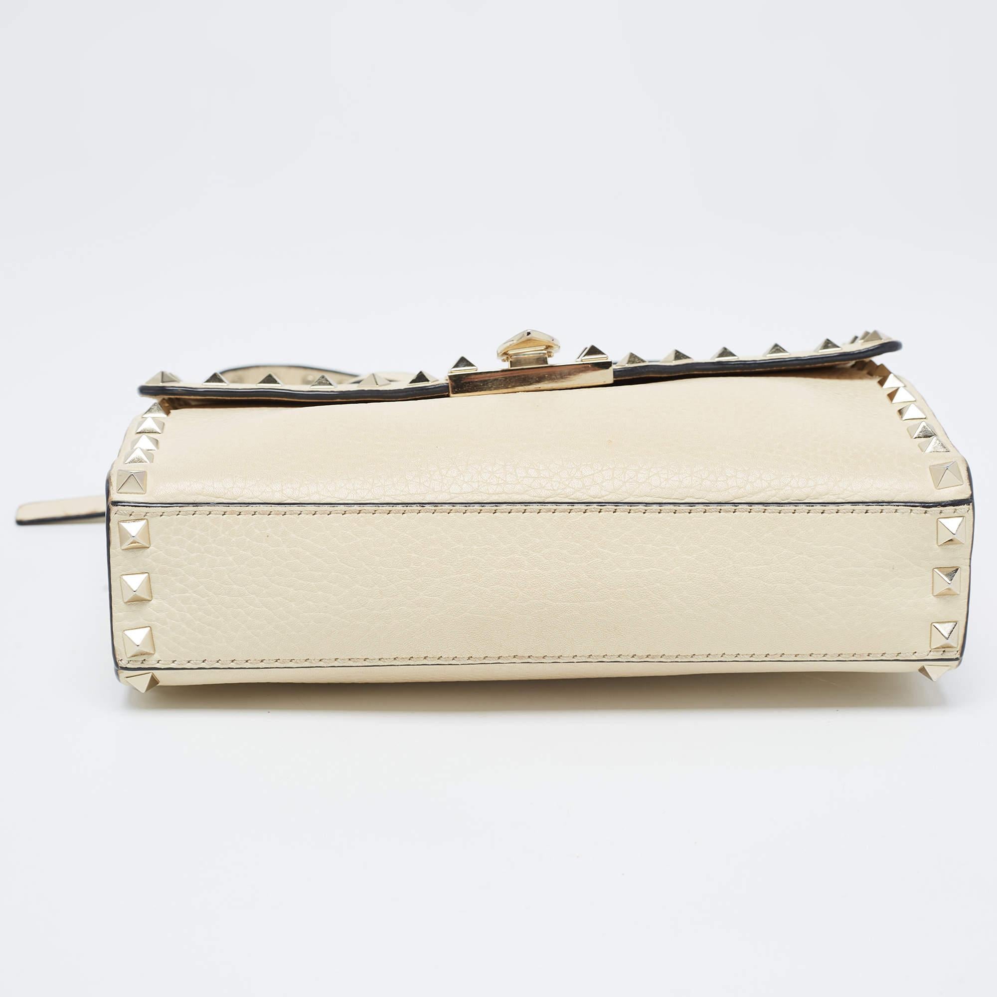 Women's Valentino Cream Leather Rockstud Crossbody Bag