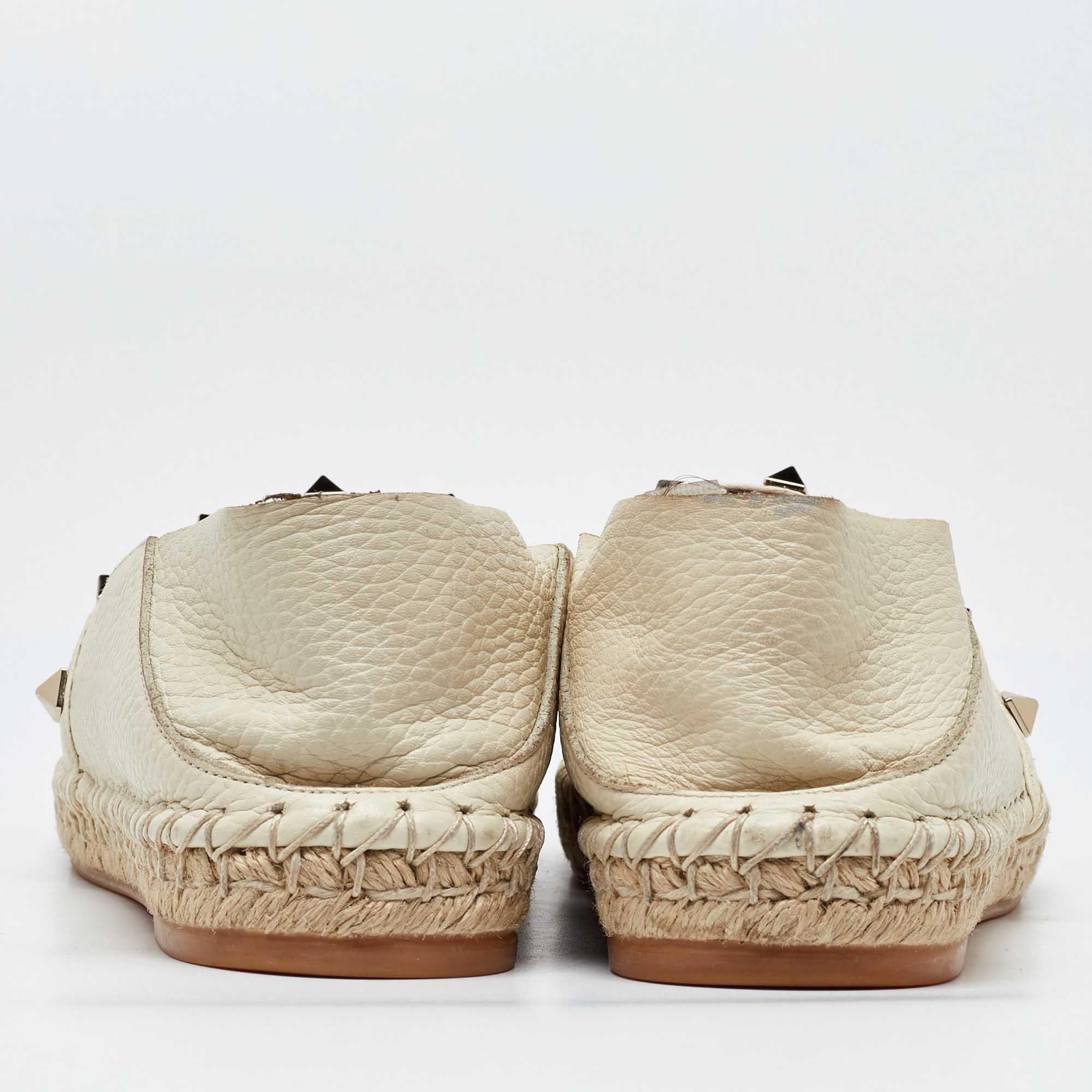 Women's Valentino Cream Leather Rockstud  Espadrille Flats Size 38
