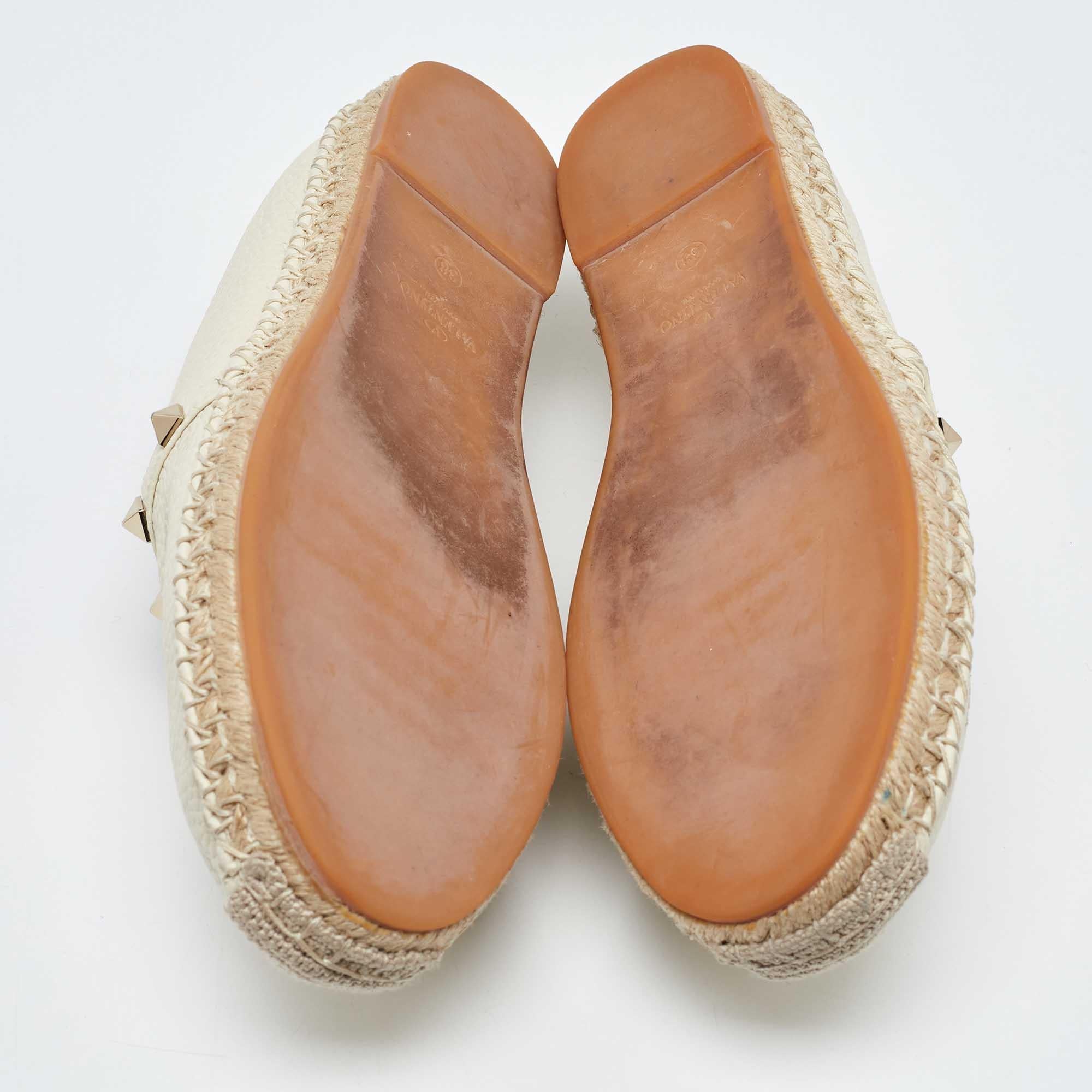 Valentino Cream Leather Rockstud  Espadrille Flats Size 38 1
