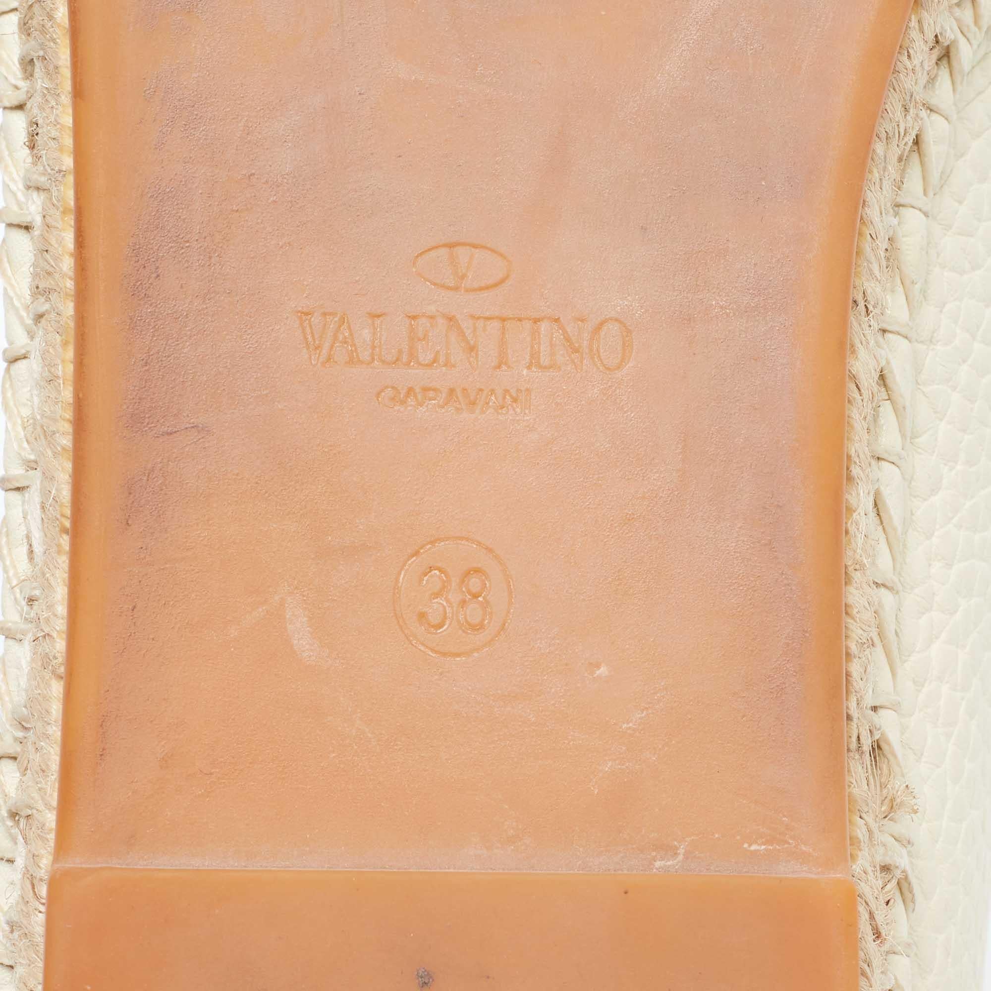 Valentino Cream Leather Rockstud  Espadrille Flats Size 38 2