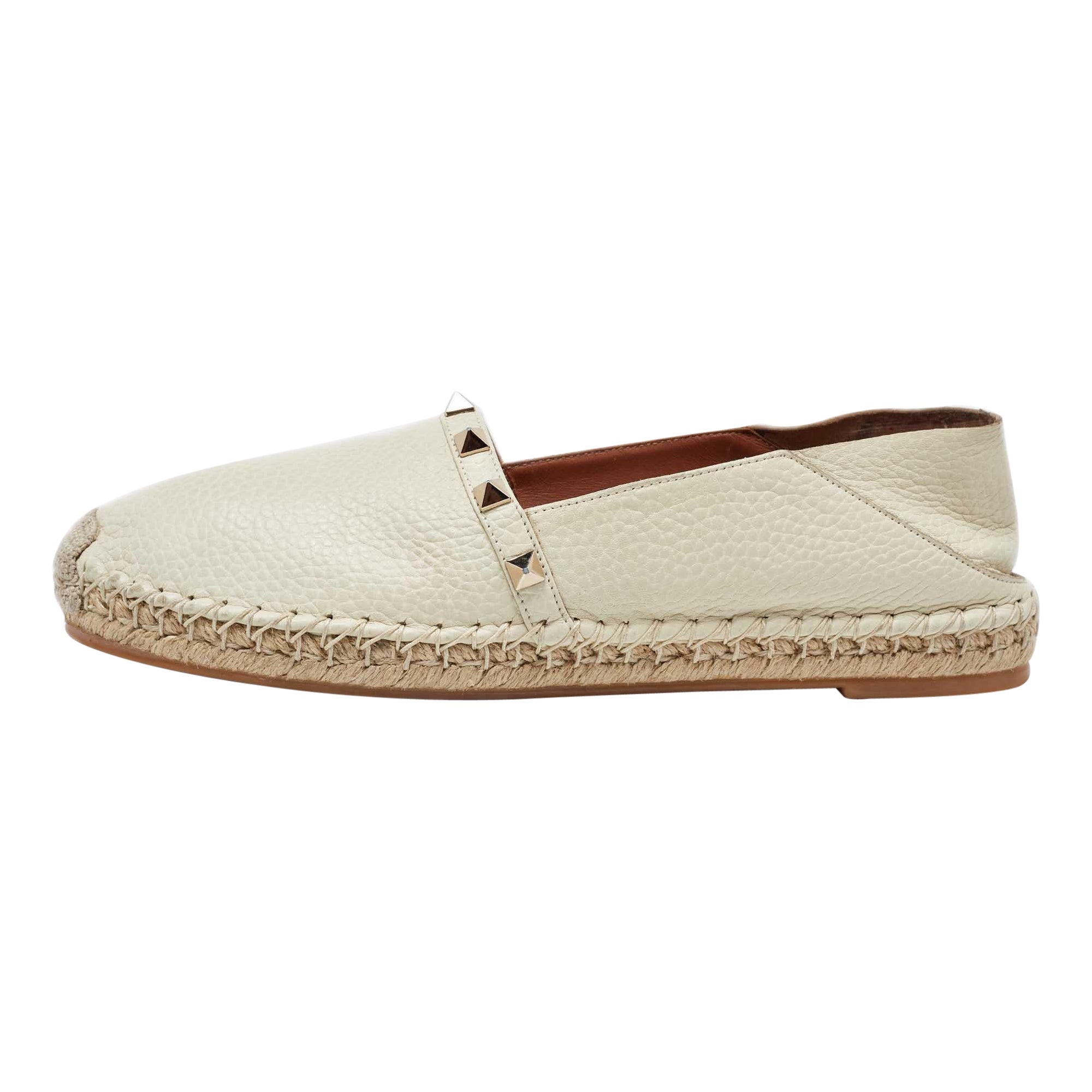 Valentino Cream Leather Rockstud  Espadrille Flats Size 38