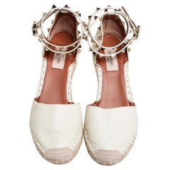 Valentino Cream Leather Rockstud Espadrille Wedge Sandals Size 36