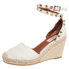 Valentino Cream Leather Rockstud Espadrille Wedge Sandals Size 36