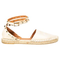 Valentino Cream Leather Rockstud Espadrilles Size IT 38