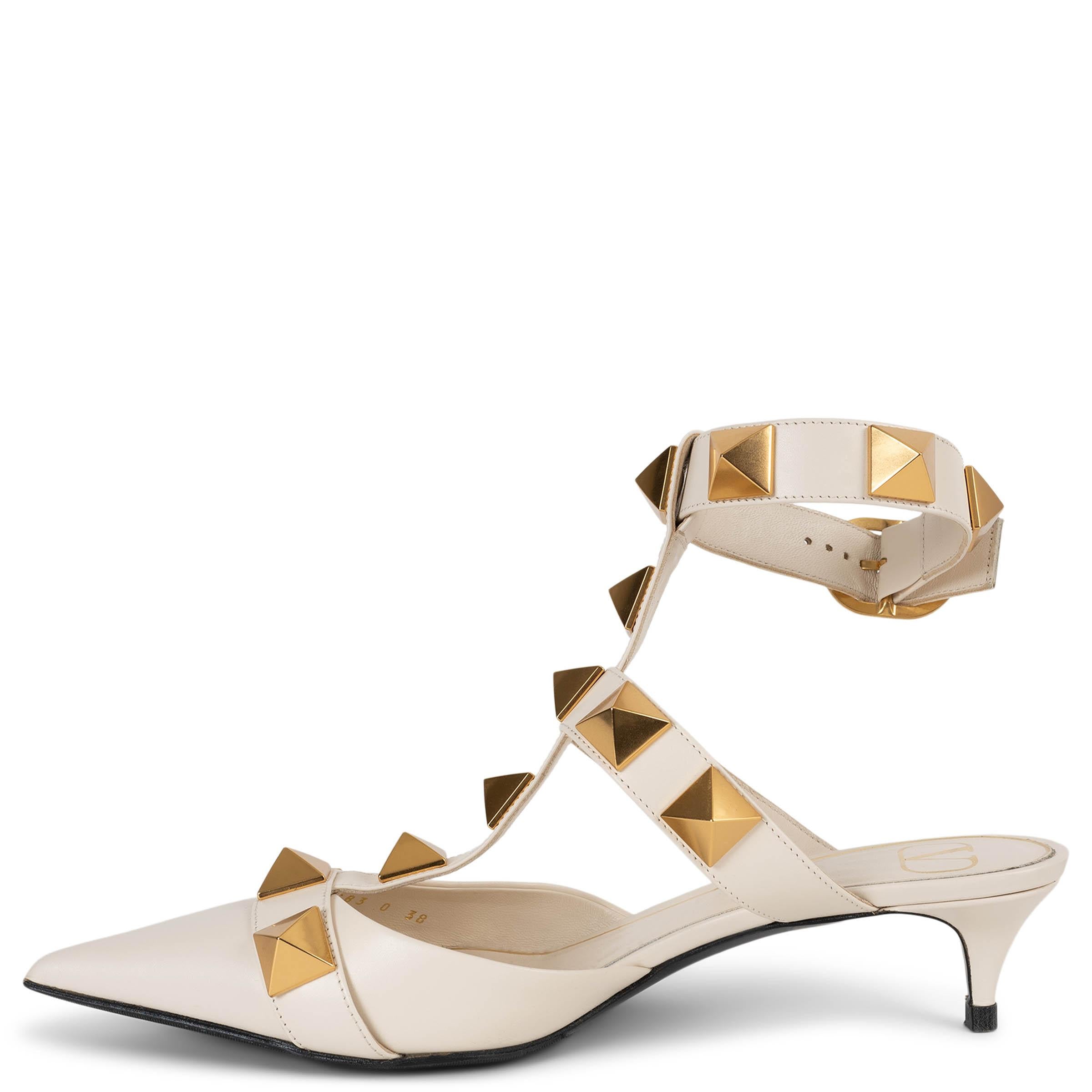 VALENTINO cuero crema ROMAN STUD ANKLE STRAP Mules Zapatos 38 Beige en venta