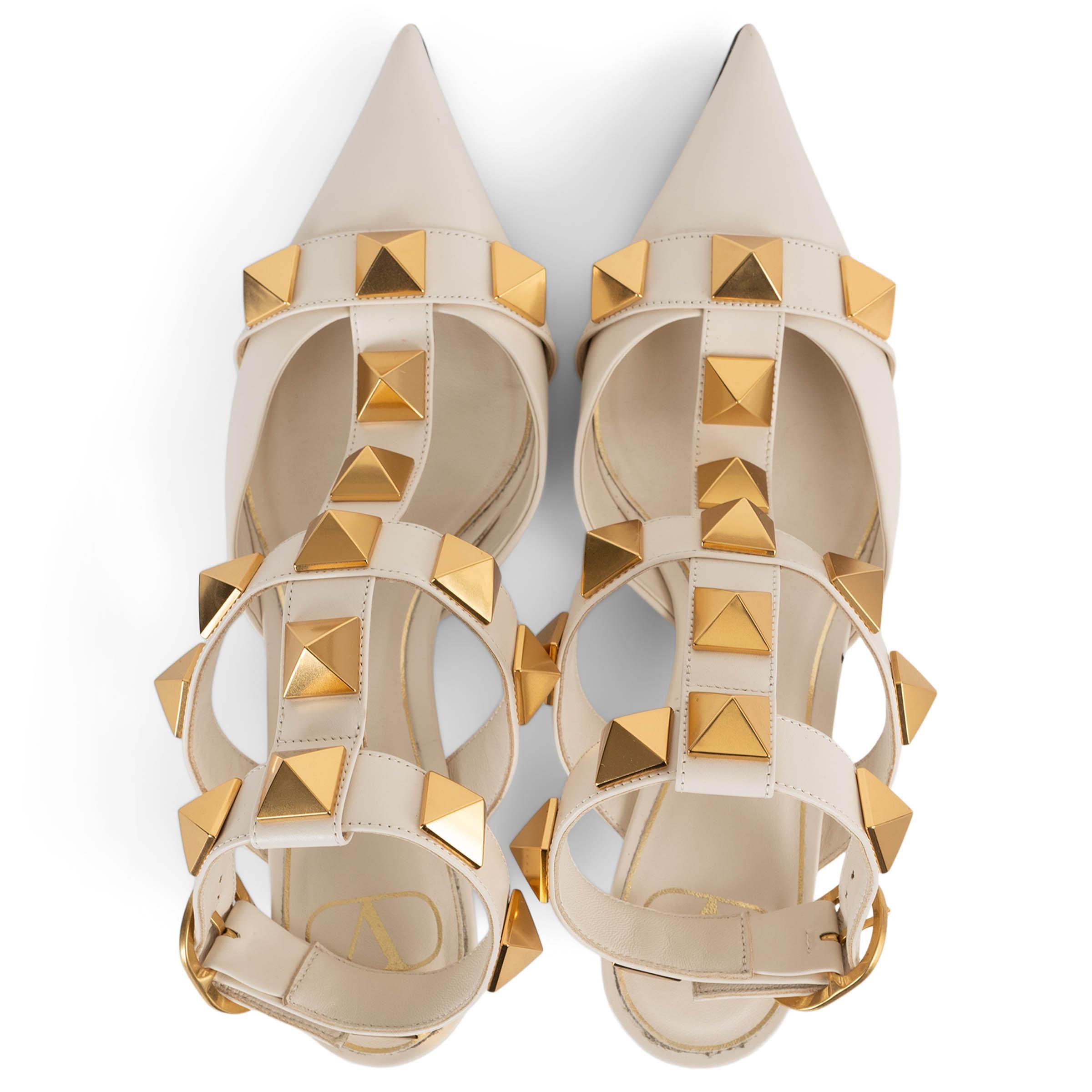 De las mujeres VALENTINO cuero crema ROMAN STUD ANKLE STRAP Mules Zapatos 38 en venta