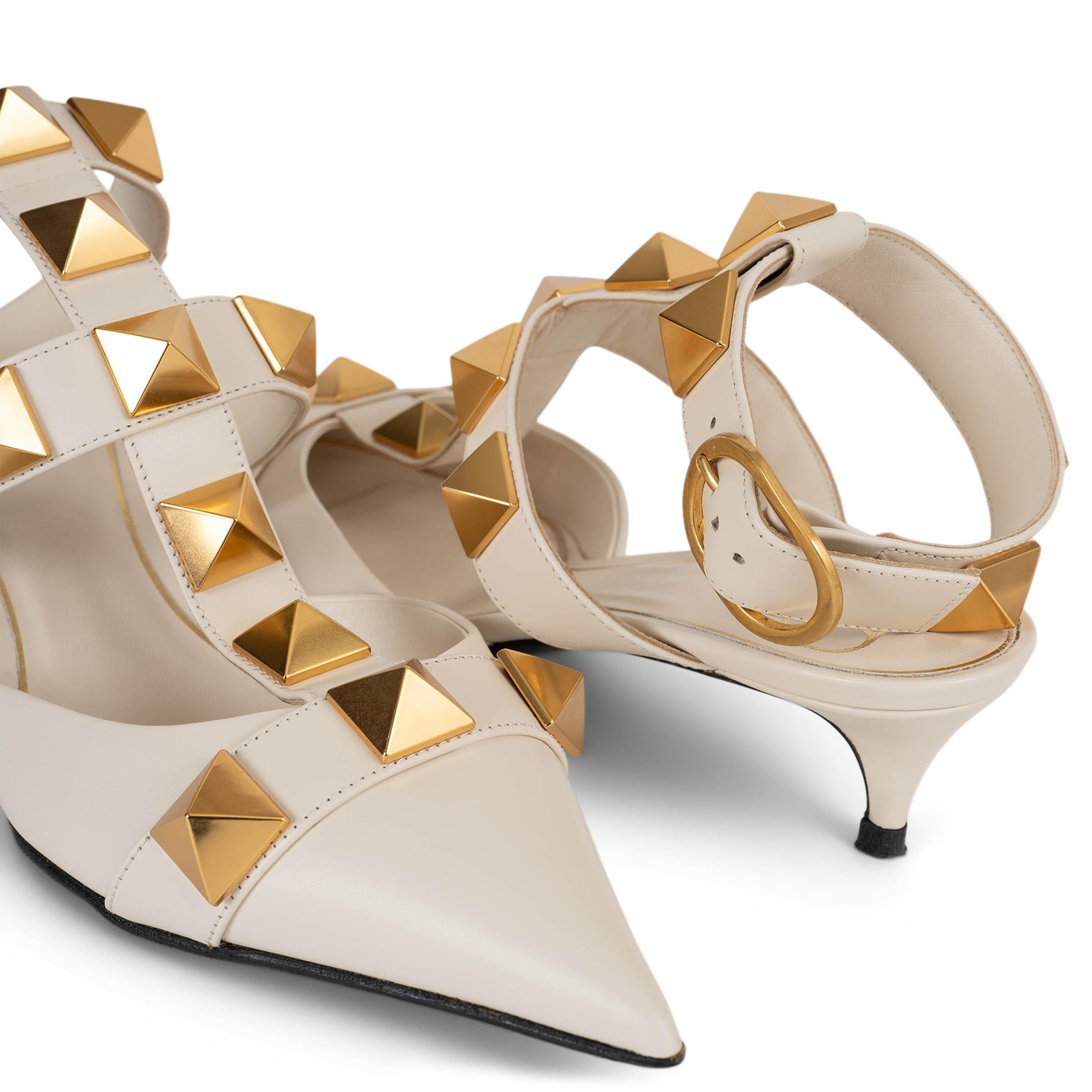 VALENTINO cuero crema ROMAN STUD ANKLE STRAP Mules Zapatos 38 en venta 1