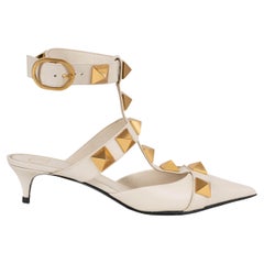 VALENTINO cuero crema ROMAN STUD ANKLE STRAP Mules Zapatos 38