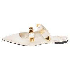 Valentino Cream Leather Roman Stud Mules Size 40