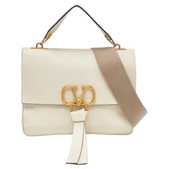 Valentino Cream Leather Vring Flap Top Handle Bag