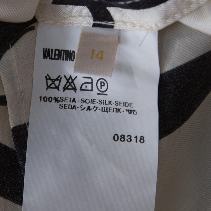Valentino Cream Monogram Print Long Sleeve Button Front Silk Shirt XL 1