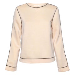 Valentino Cream Neoprene Contrast Piping Detailed Long Sleeve Top S
