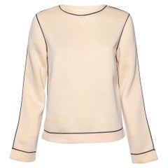 Valentino Cream Neoprene Contrast Piping Detailed Long Sleeve Top S