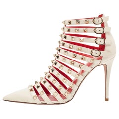 Valentino Cream Patent Leather Caged Ankle Boots Size 38.5