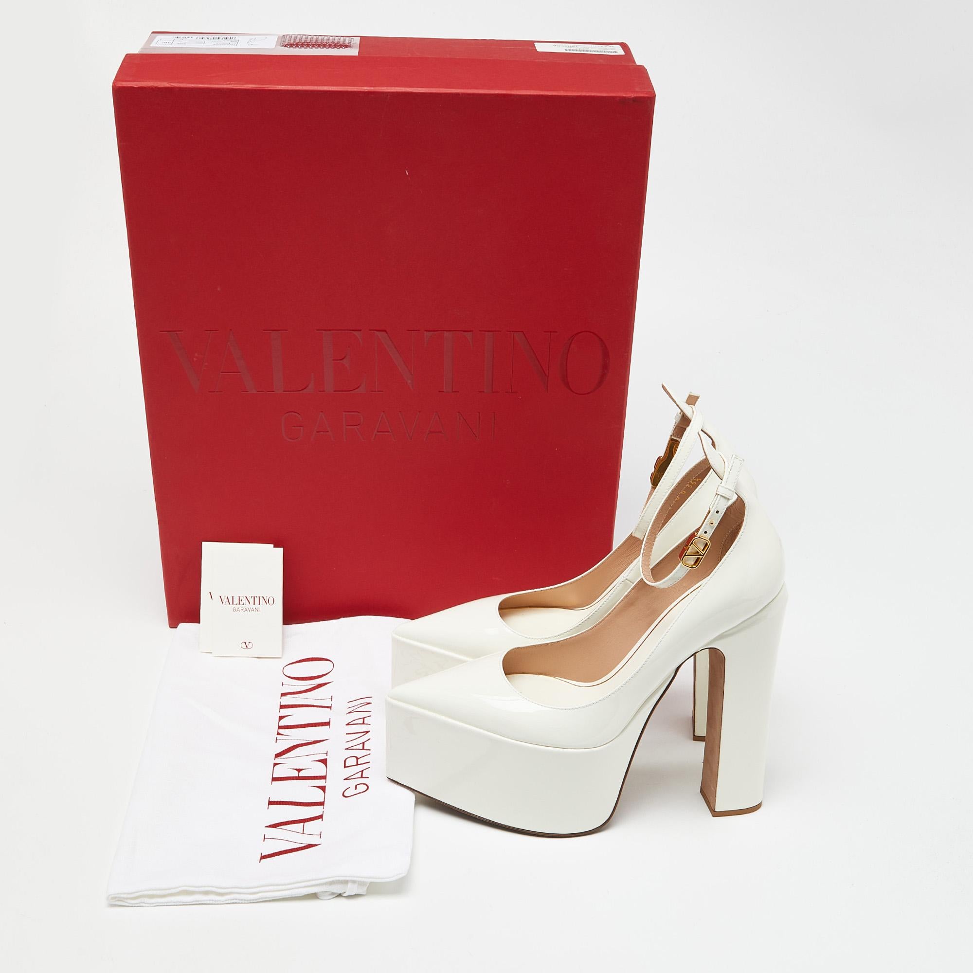 Valentino Cream Patent Platform Ankle Strap Pumps Size 36.5 For Sale 5