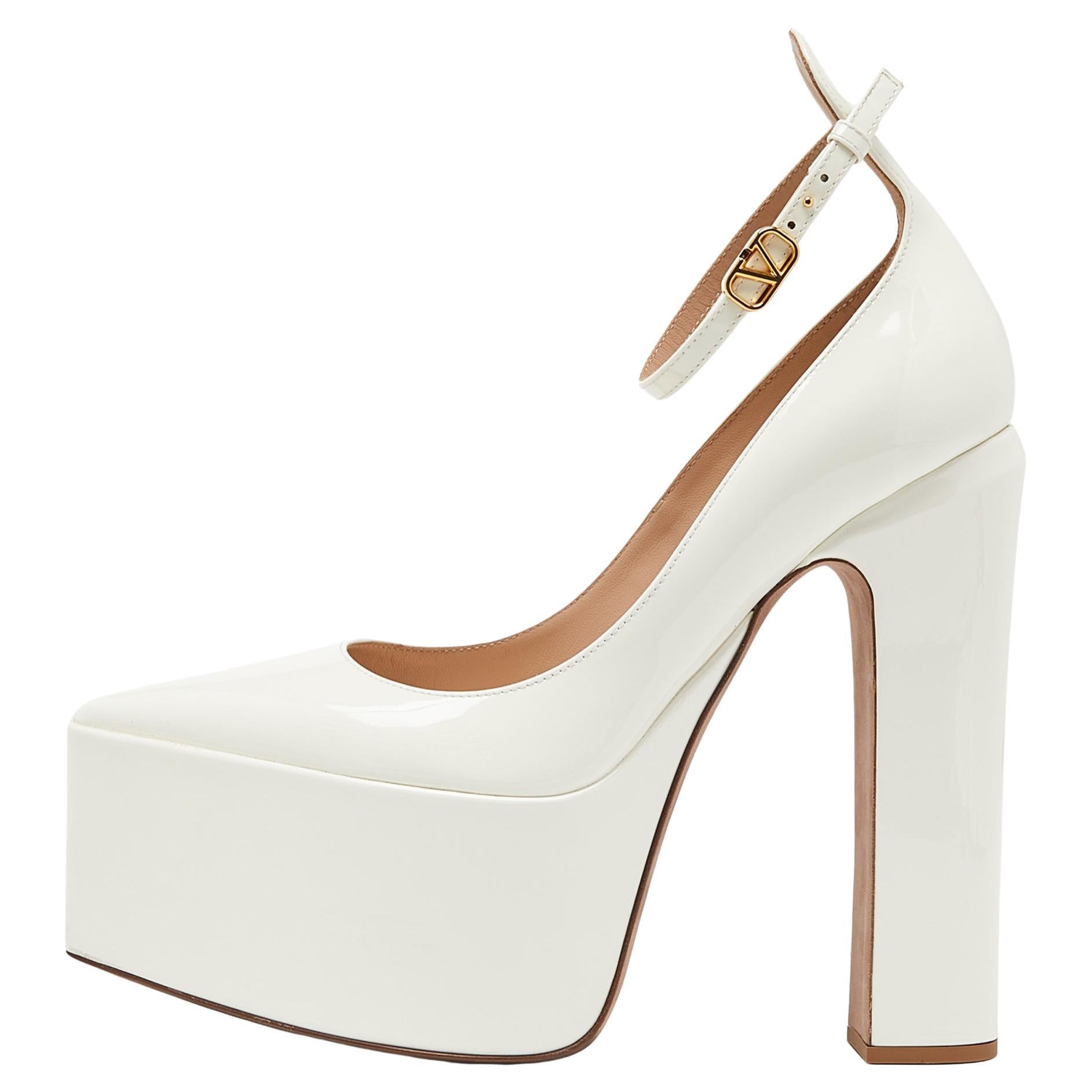 Valentino Cream Patent Platform Ankle Strap Pumps Size 36.5 For Sale