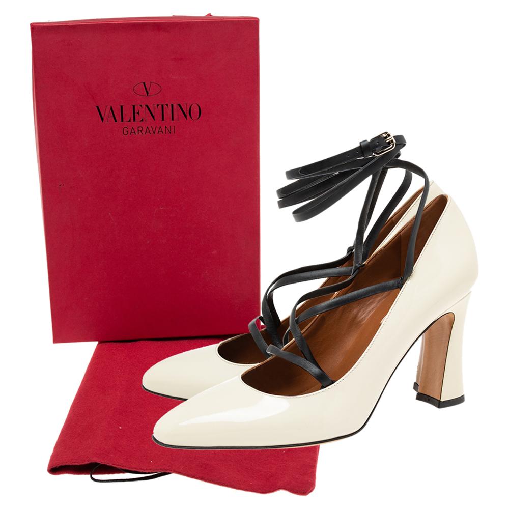 Valentino Cream Patent Pointed Toe Crisscross Lace-Up Pumps Size 37 2