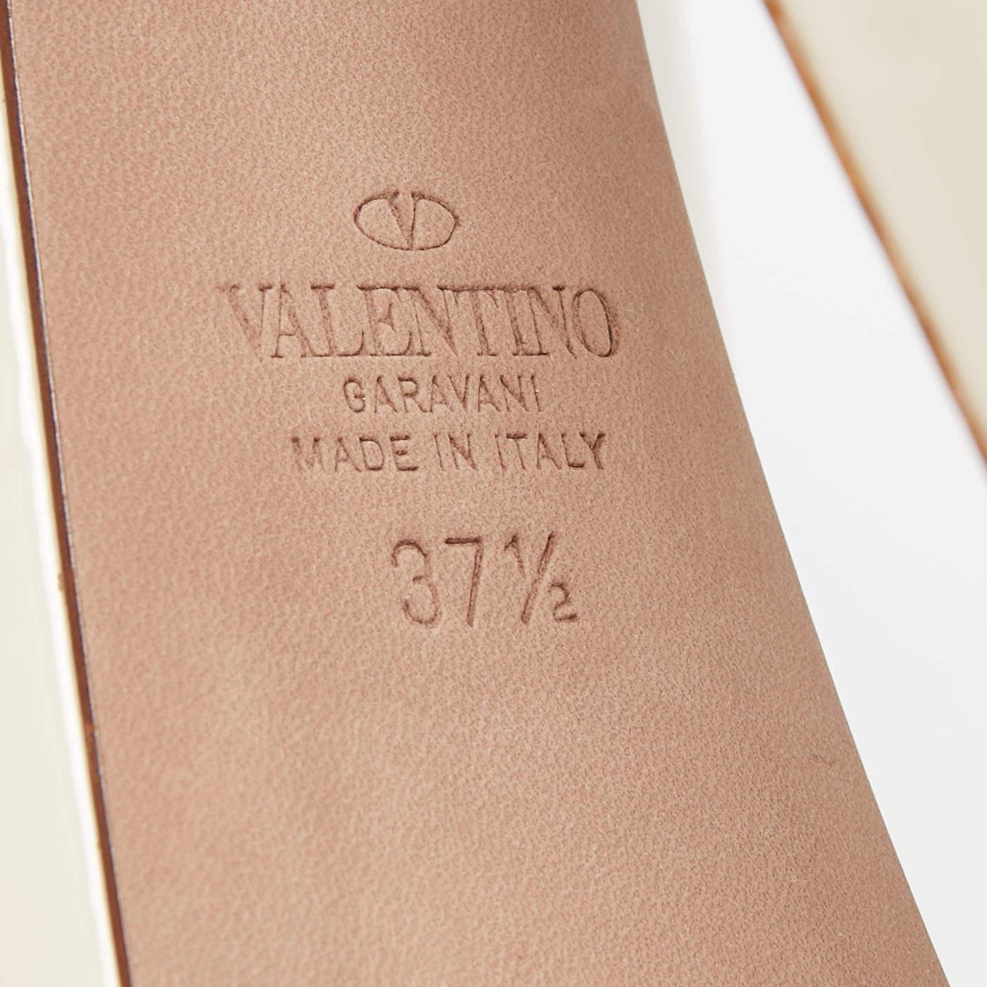 Beige Valentino Cream Patent Tan-Go Platform Ankle Strap Pumps Size 37.5