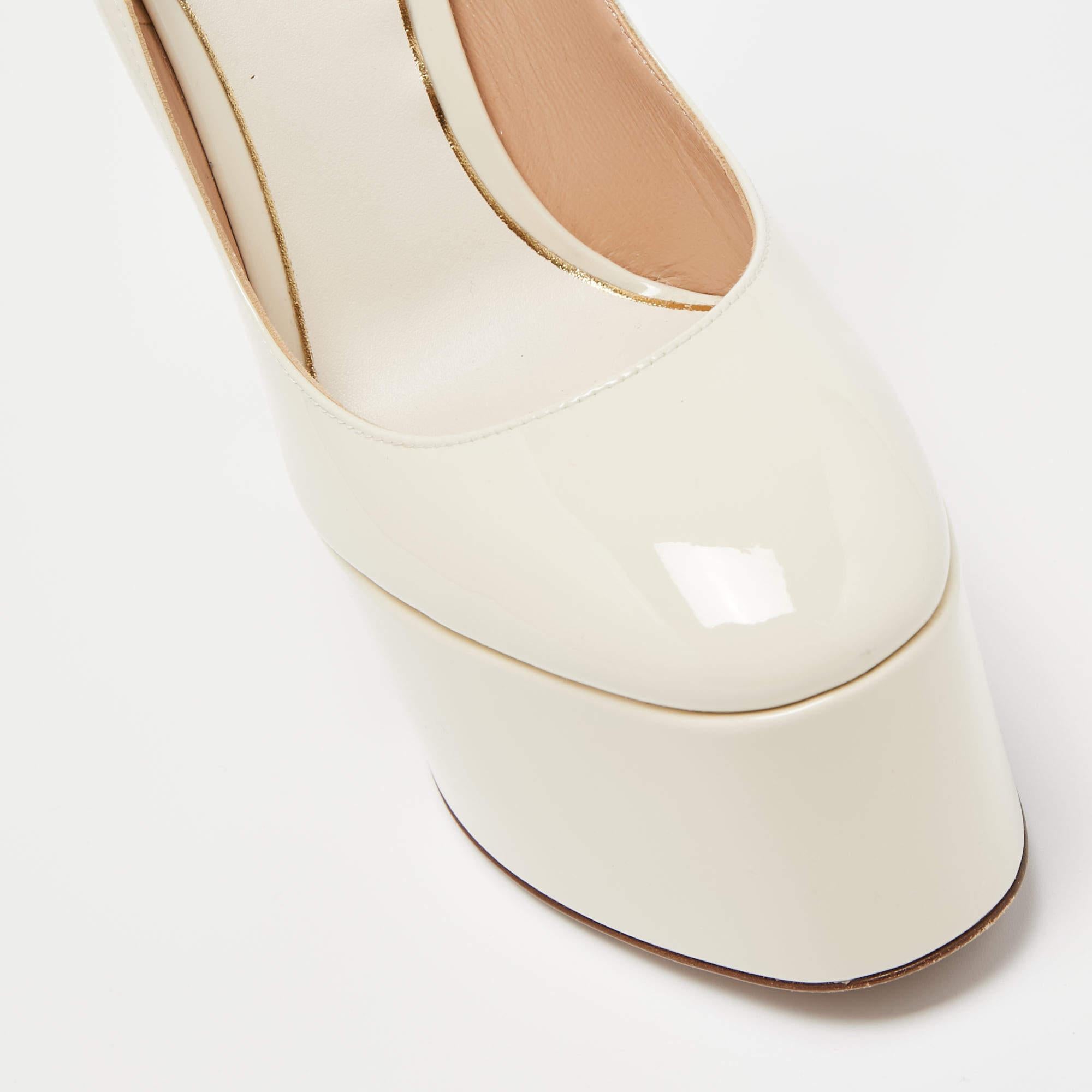 Valentino Cream Patent Tan-Go Platform Ankle Strap Pumps Size 37.5 1