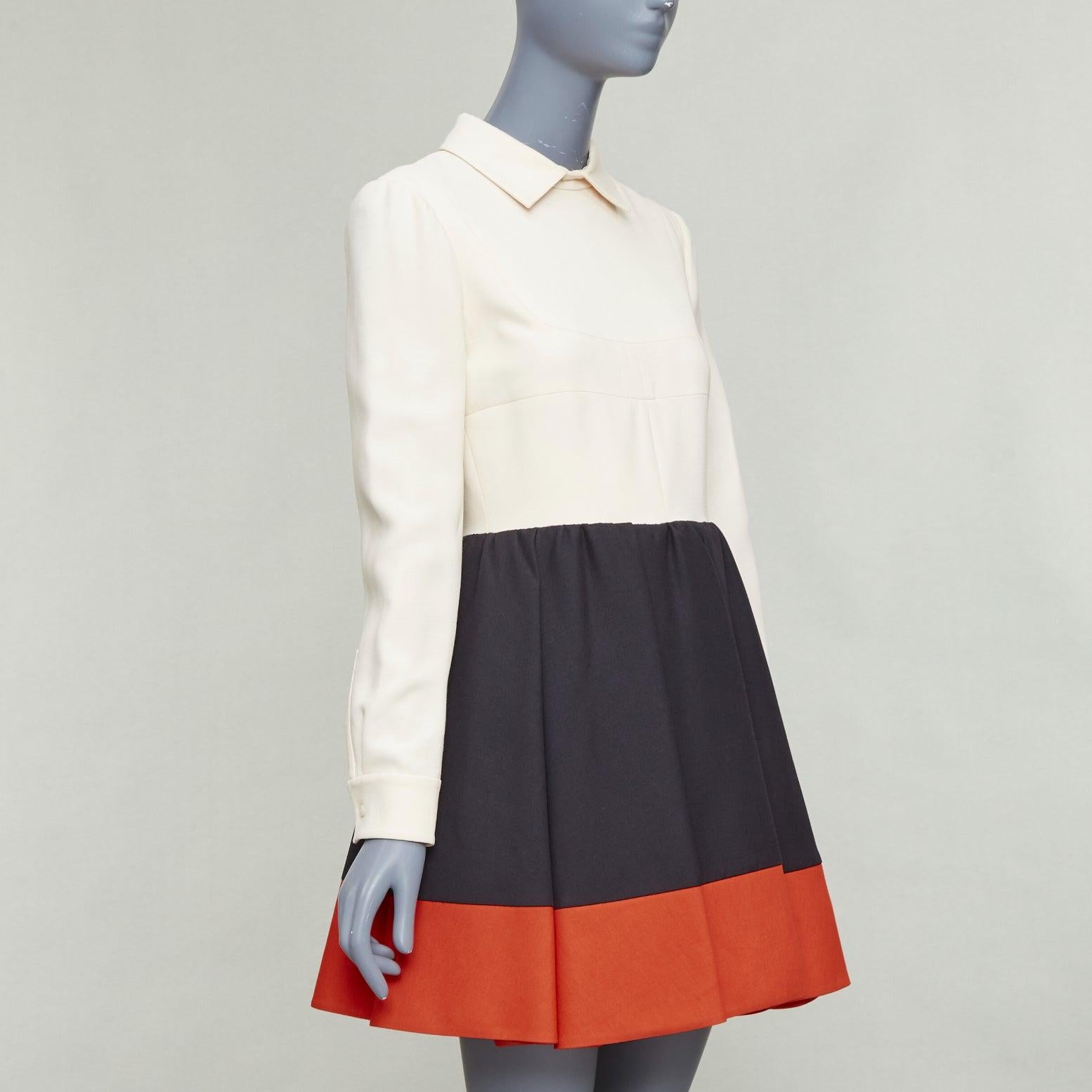 VALENTINO cream red black wool silk colorblocked cocktail dress US4 S (Beige) im Angebot